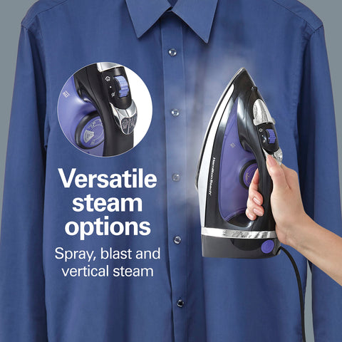 Hamilton Beach Steam Iron offers a burst of steam for stubborn wrinkles.