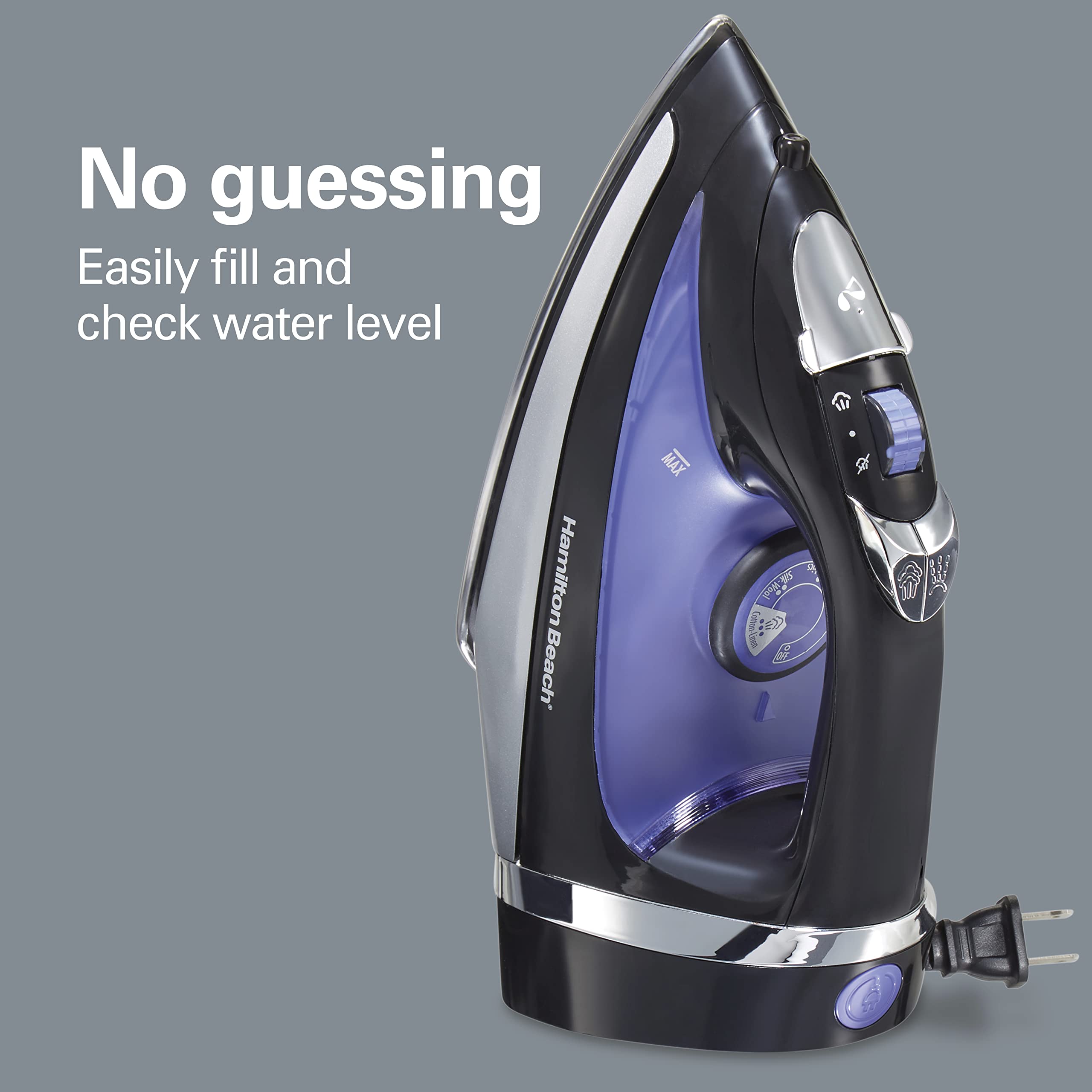 Hamilton Beach Steam Iron provides adjustable steam control for different fabrics.