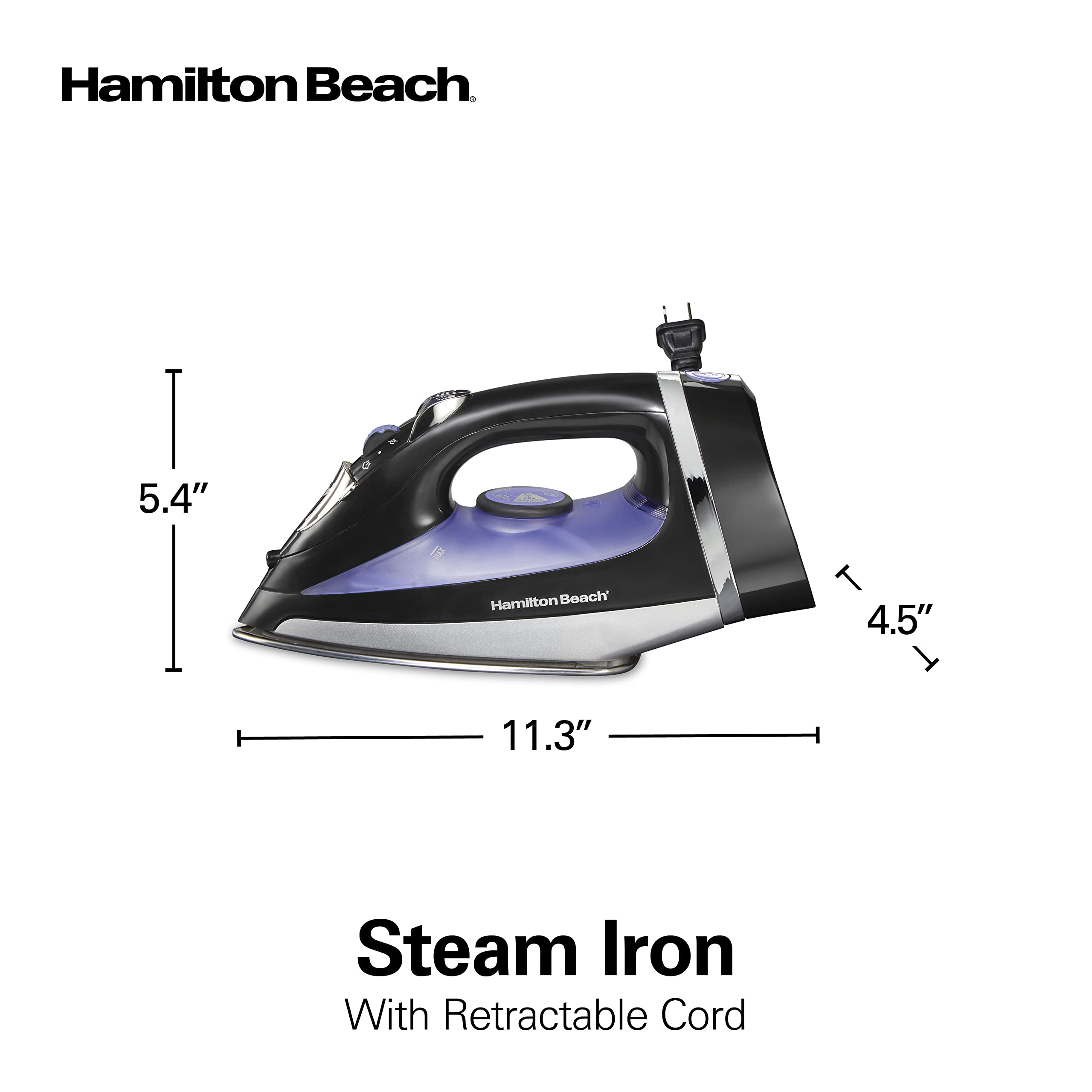 Hamilton Beach Steam Iron glides smoothly to reduce effort on clothing.