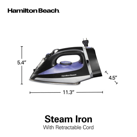 Hamilton Beach Steam Iron glides smoothly to reduce effort on clothing.