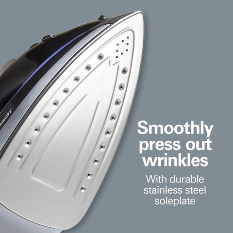 Hamilton Beach Steam Iron with retractable cord for tidy storage after ironing.