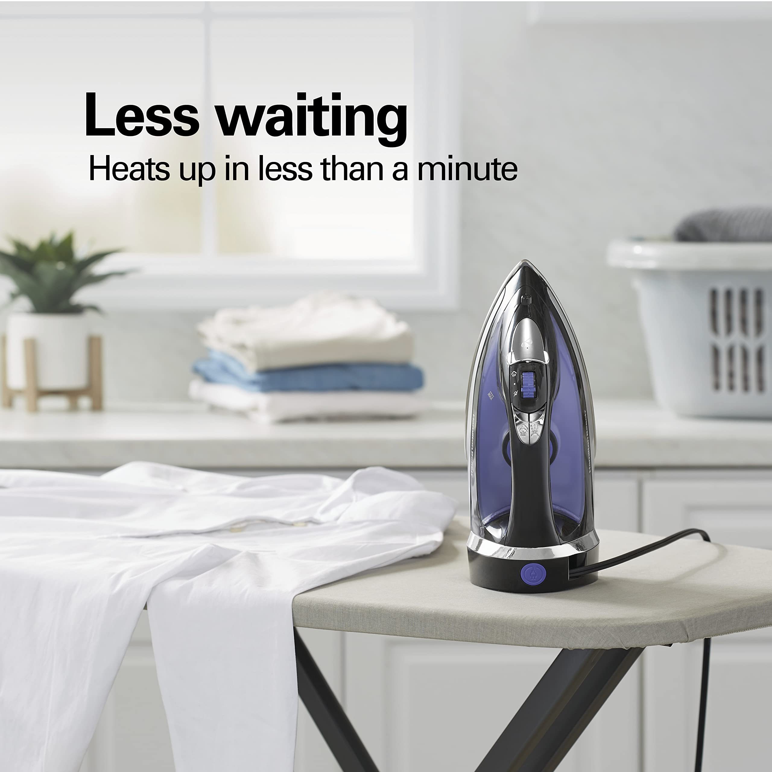 Hamilton Beach Steam Iron featuring vertical steam to refresh hanging garments.
