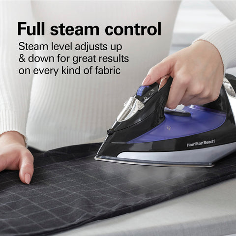 Hamilton Beach Steam Iron includes a water spray button to dampen fabrics.