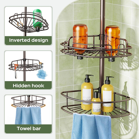 HAMITOR 4-tier design maximizes vertical storage for shampoos, conditioners, and towels.