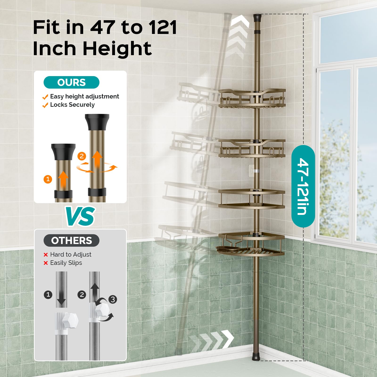 HAMITOR adjustable height pole adapts to different bathroom layouts.