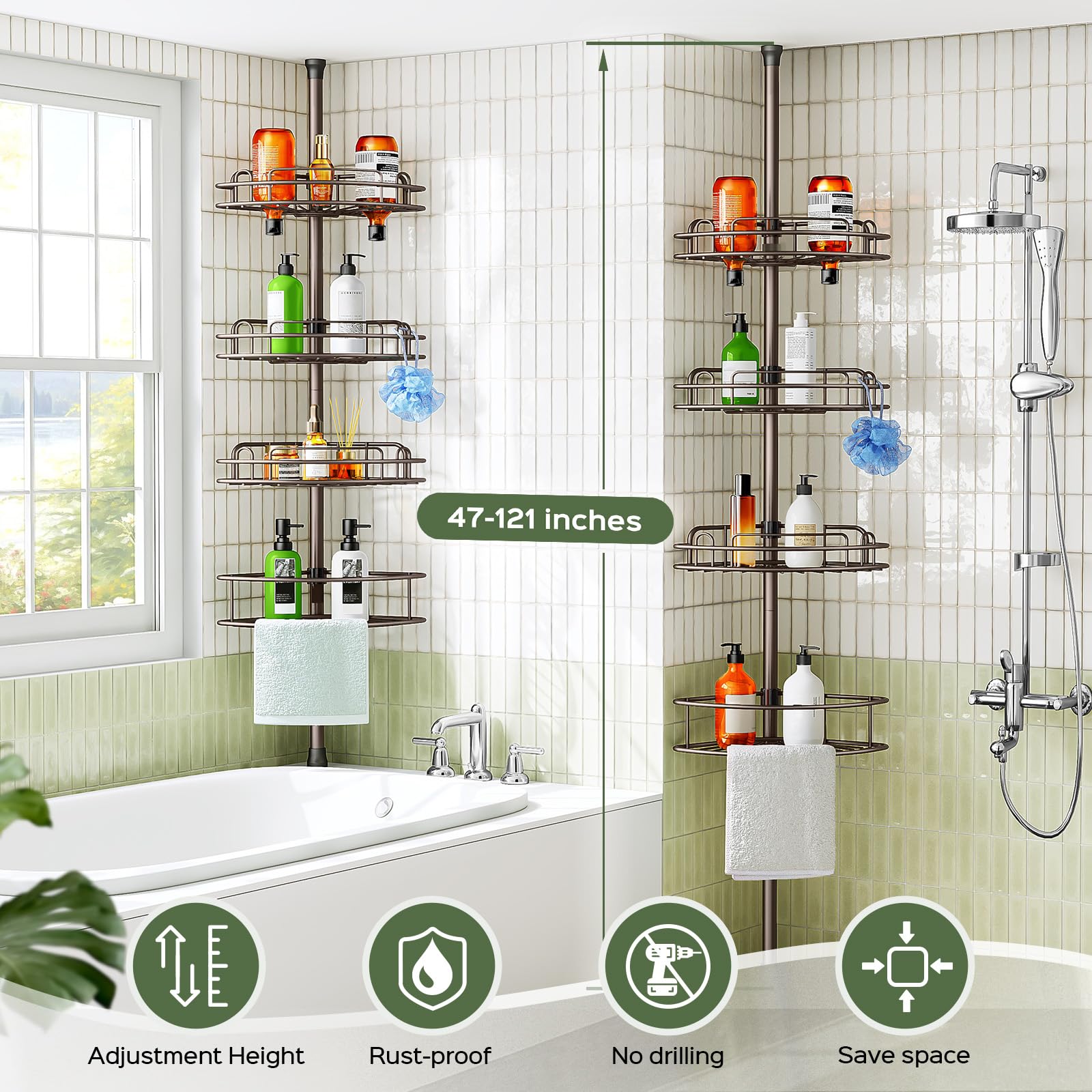 HAMITOR Adjustable-height pole adapts to ceilings from 47 to 121 inches.