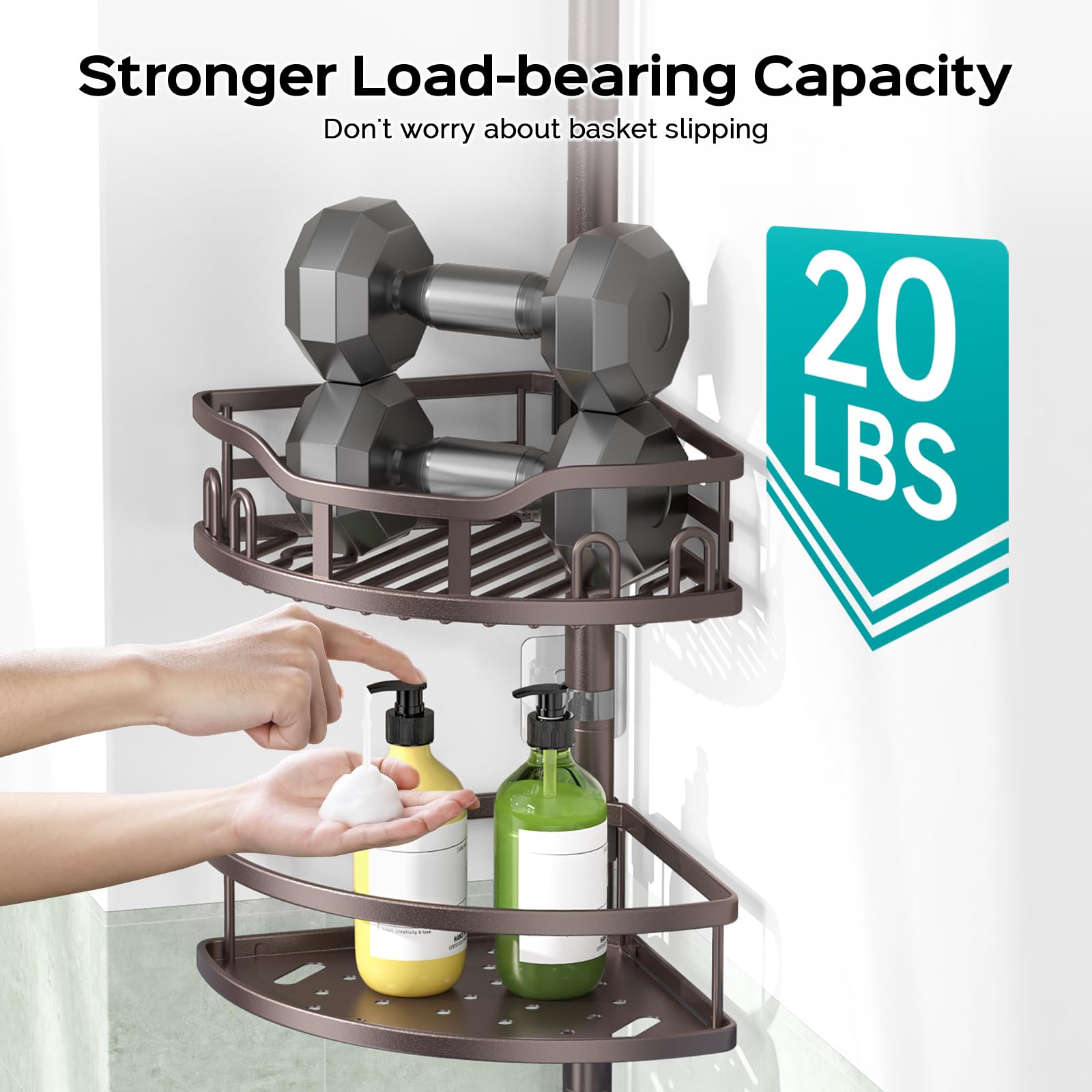 HAMITOR bronze corner caddy soap dish keeps soap within easy reach.