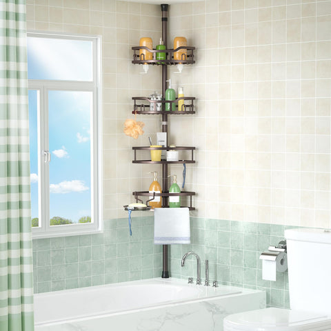 HAMITOR bronze corner caddy ventilated hollow design for fast drainage and cleaning.