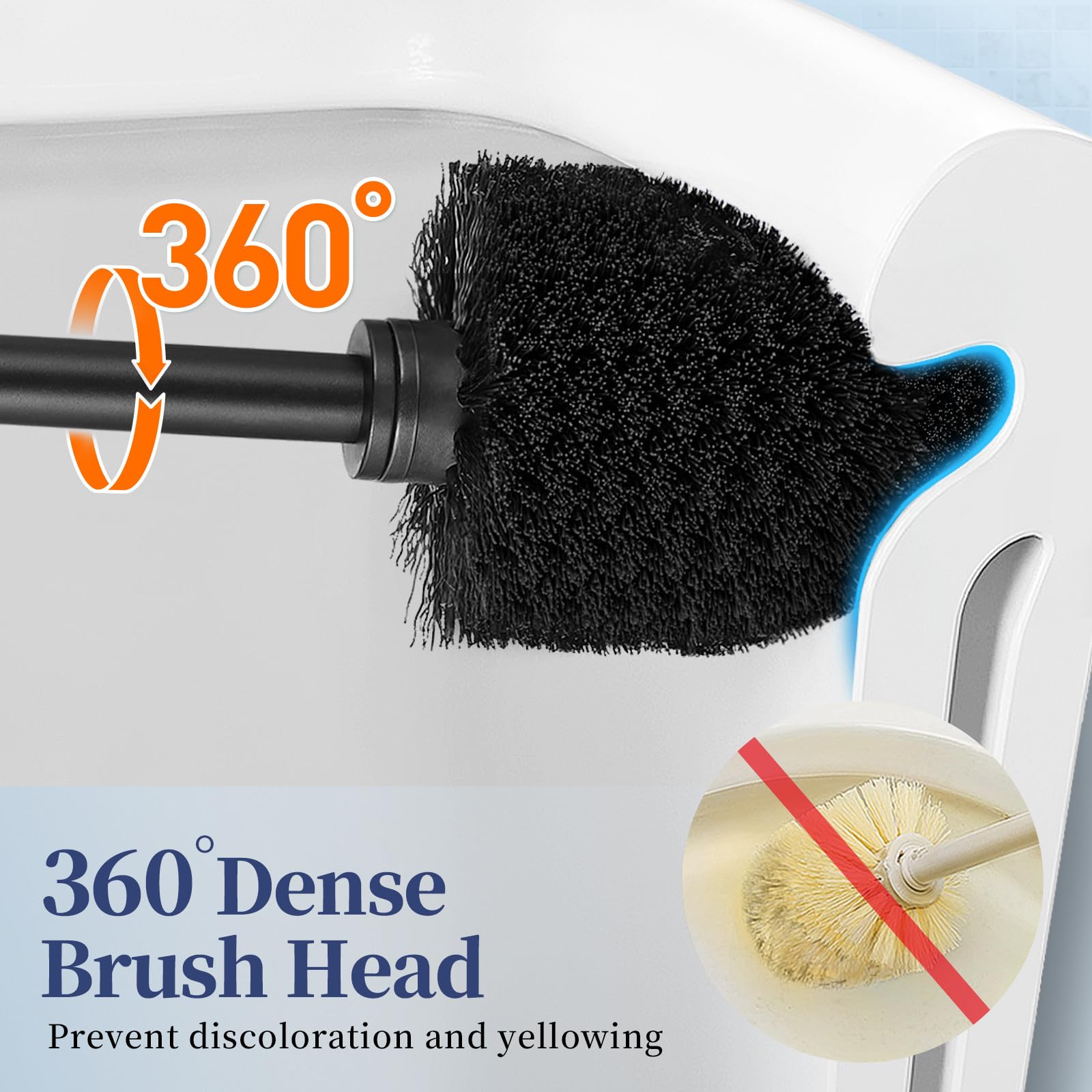 HAMITOR closed-design toilet brush holder blocks odors and protects hands.