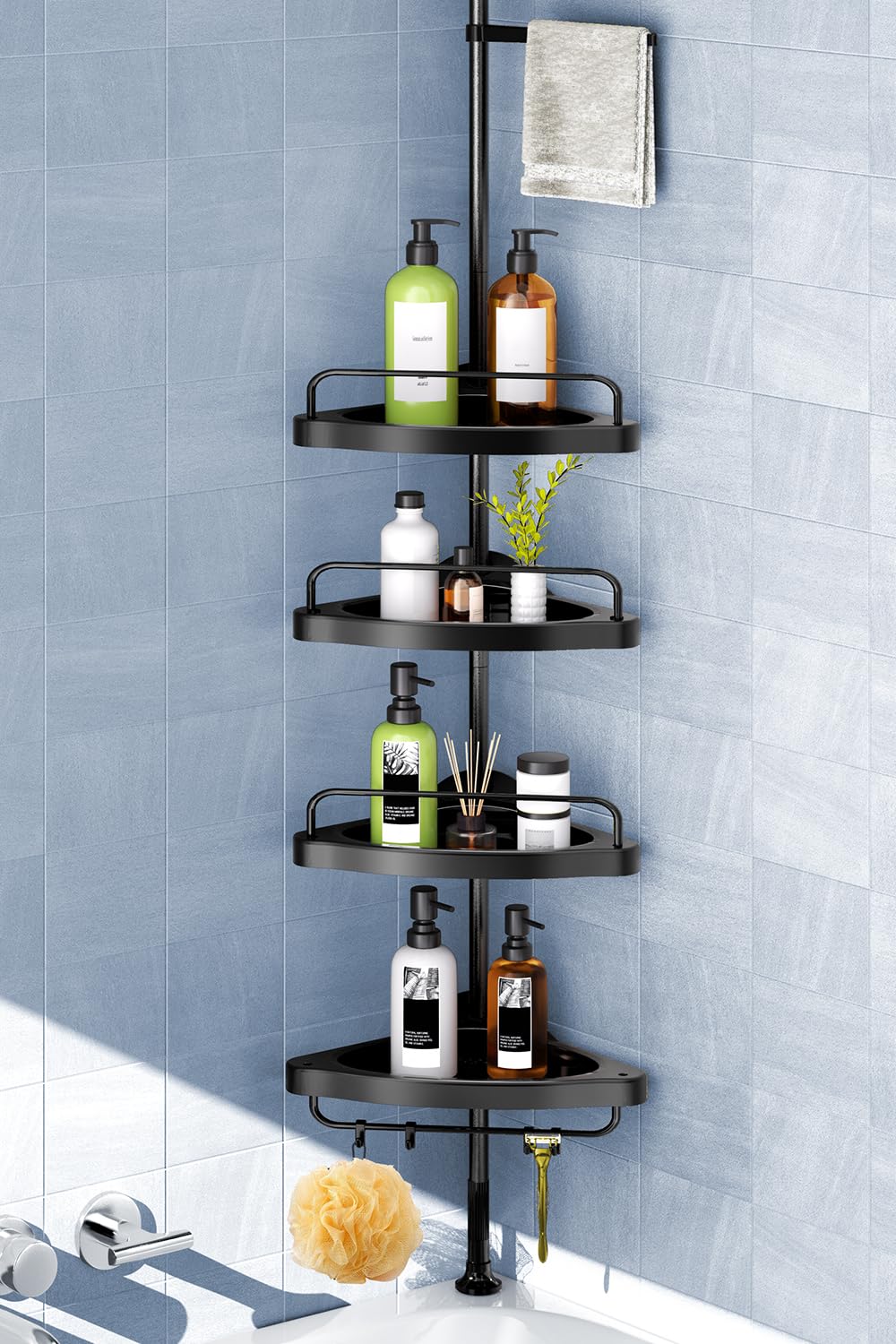 HAMITOR Corner Shower Caddy with 4-tier shelves, organized bathroom storage