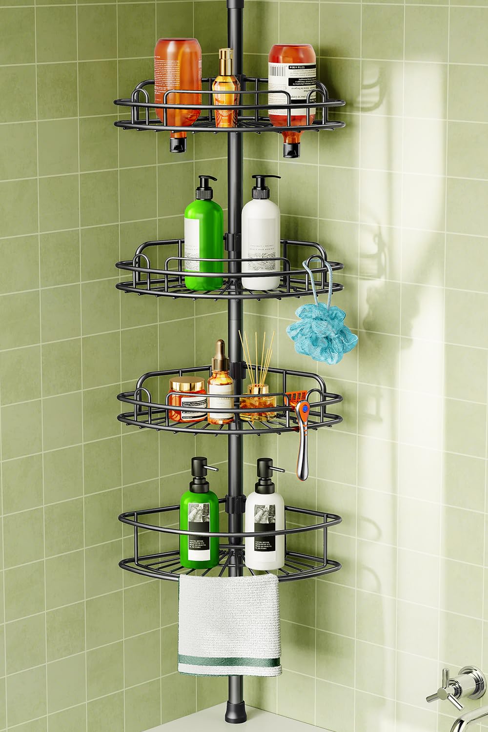 HAMITOR corner shower caddy 4-tier holds large bottles neatly in compact corner