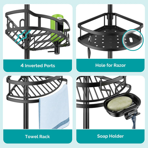 HAMITOR eight hooks add flexible access for razors and loofahs.