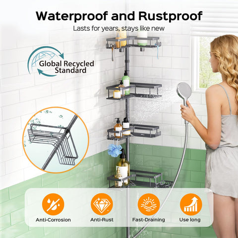 HAMITOR Corner Shower Caddy rustproof shelves keep bottles organized in humid bathrooms.