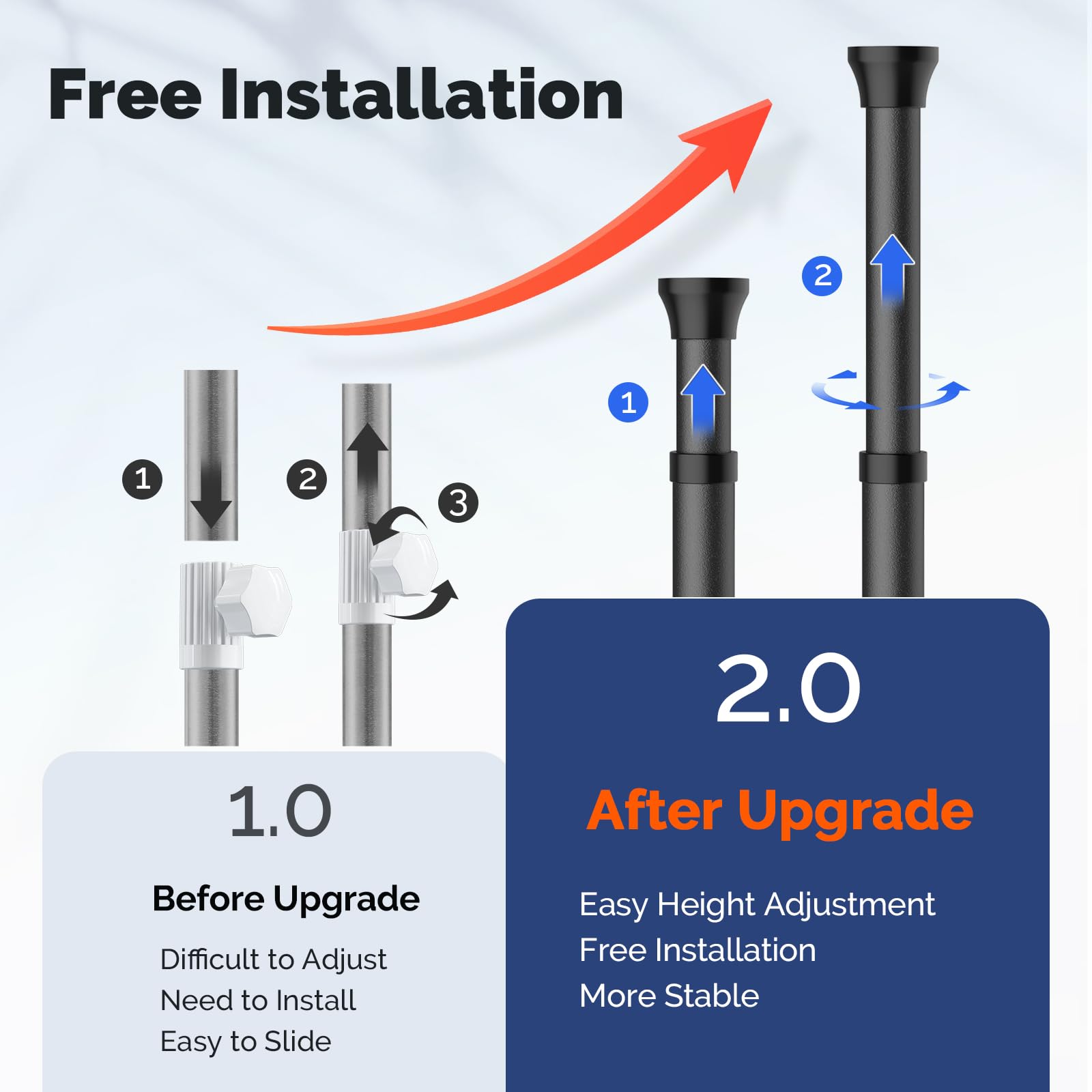 HAMITOR telescoping pole shows secure, space-saving setup in a corner shower.