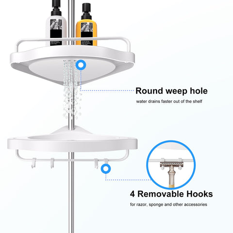 HAMITOR corner shower caddy adjustable-height fits most showers and rooms