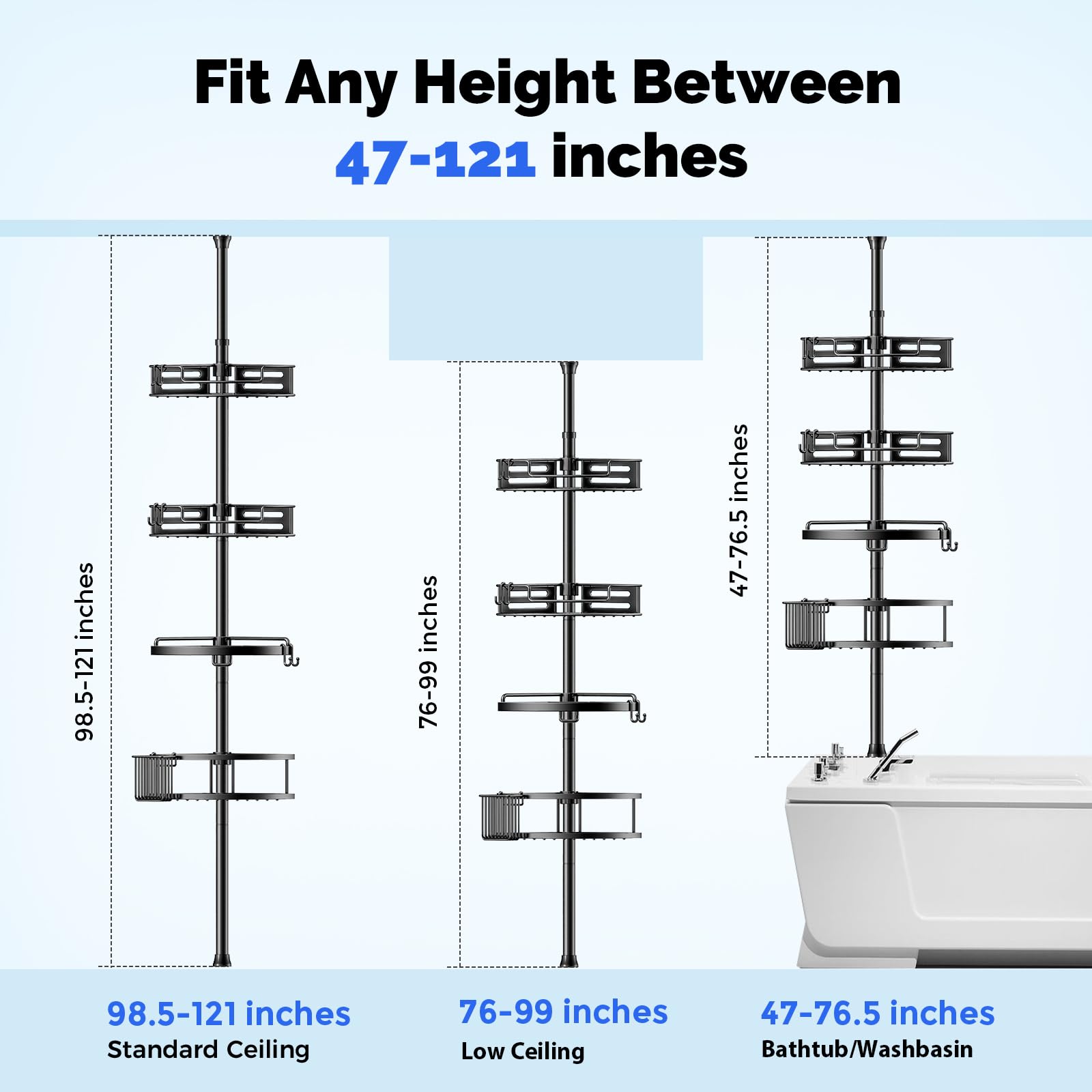 HAMITOR includes towel bar and removable hooks for towels and accessories.
