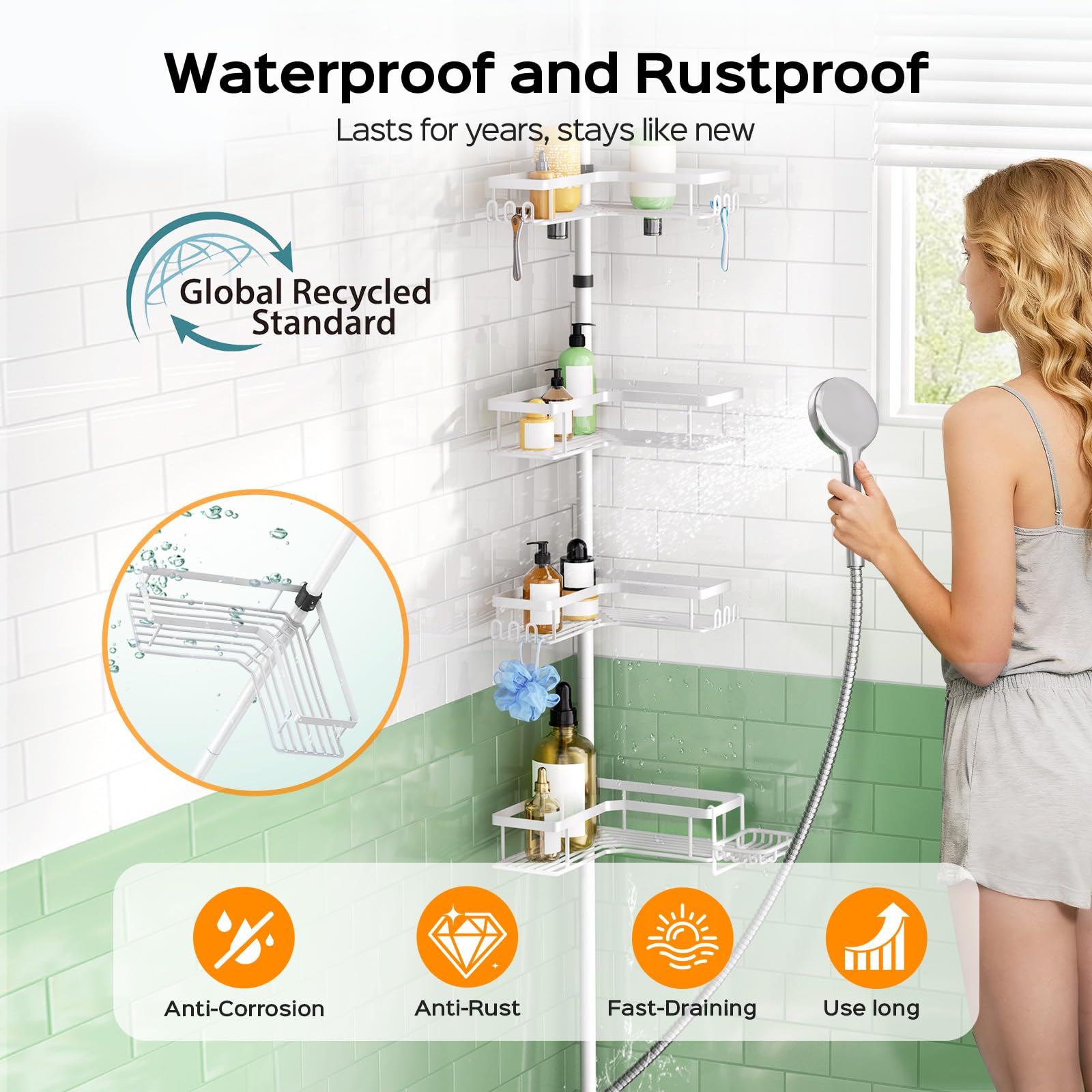 HAMITOR caddy White with tension pole installation for tool-free setup.