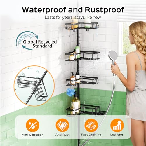 HAMITOR four-tier corner shelves loaded with bottles for organized family storage.