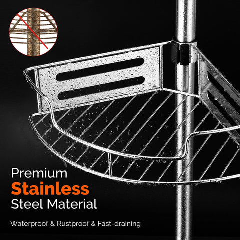 HAMITOR freestanding organizer fits corners without drilling.