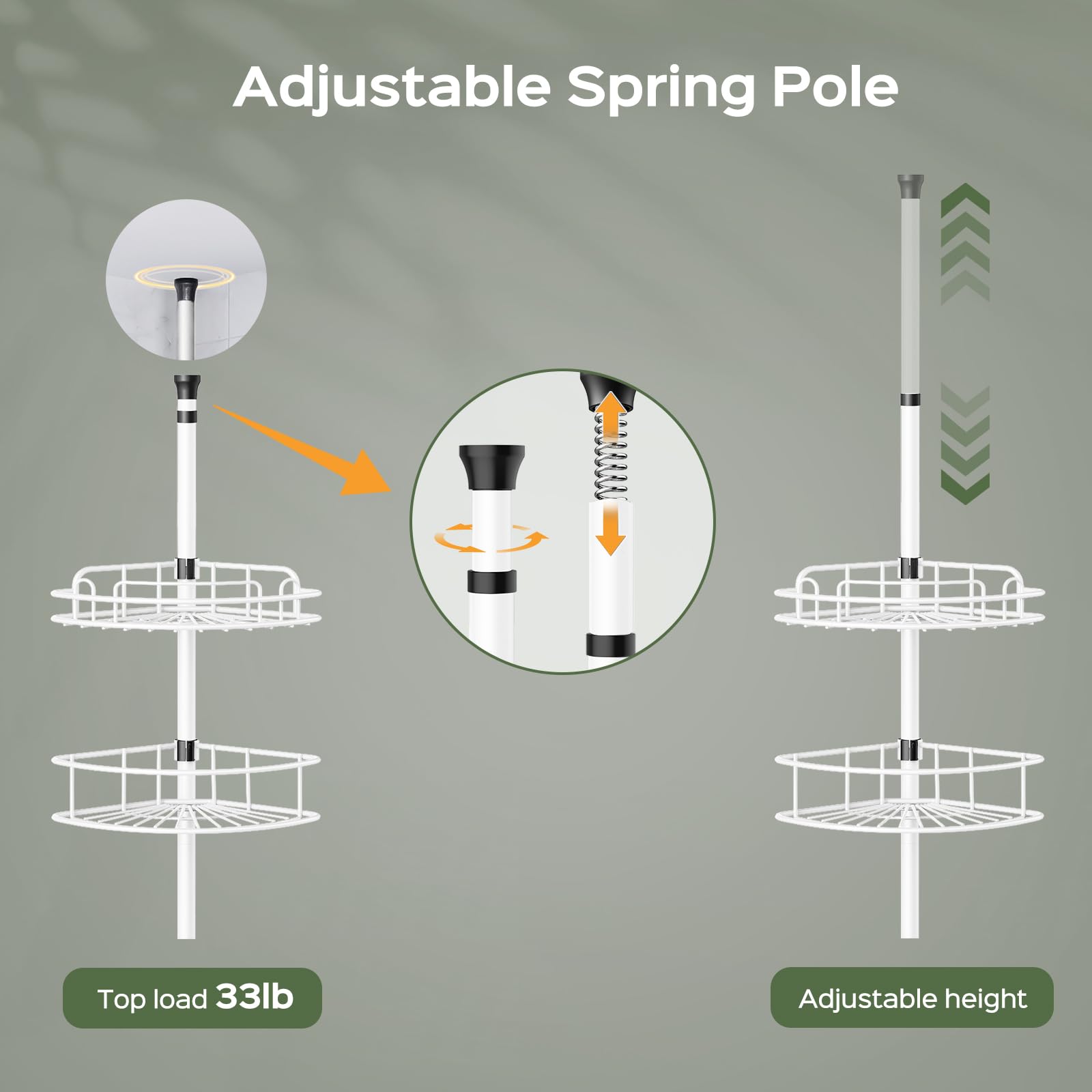 HAMITOR adjustable height corner unit fits ceilings from 47 to 121 inches.