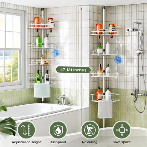 HAMITOR hidden hooks keep razors, loofahs, and towels organized.