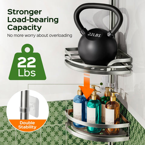 HAMITOR large-capacity shampoo holder accommodates oversized bottles and keeps shower essentials accessible