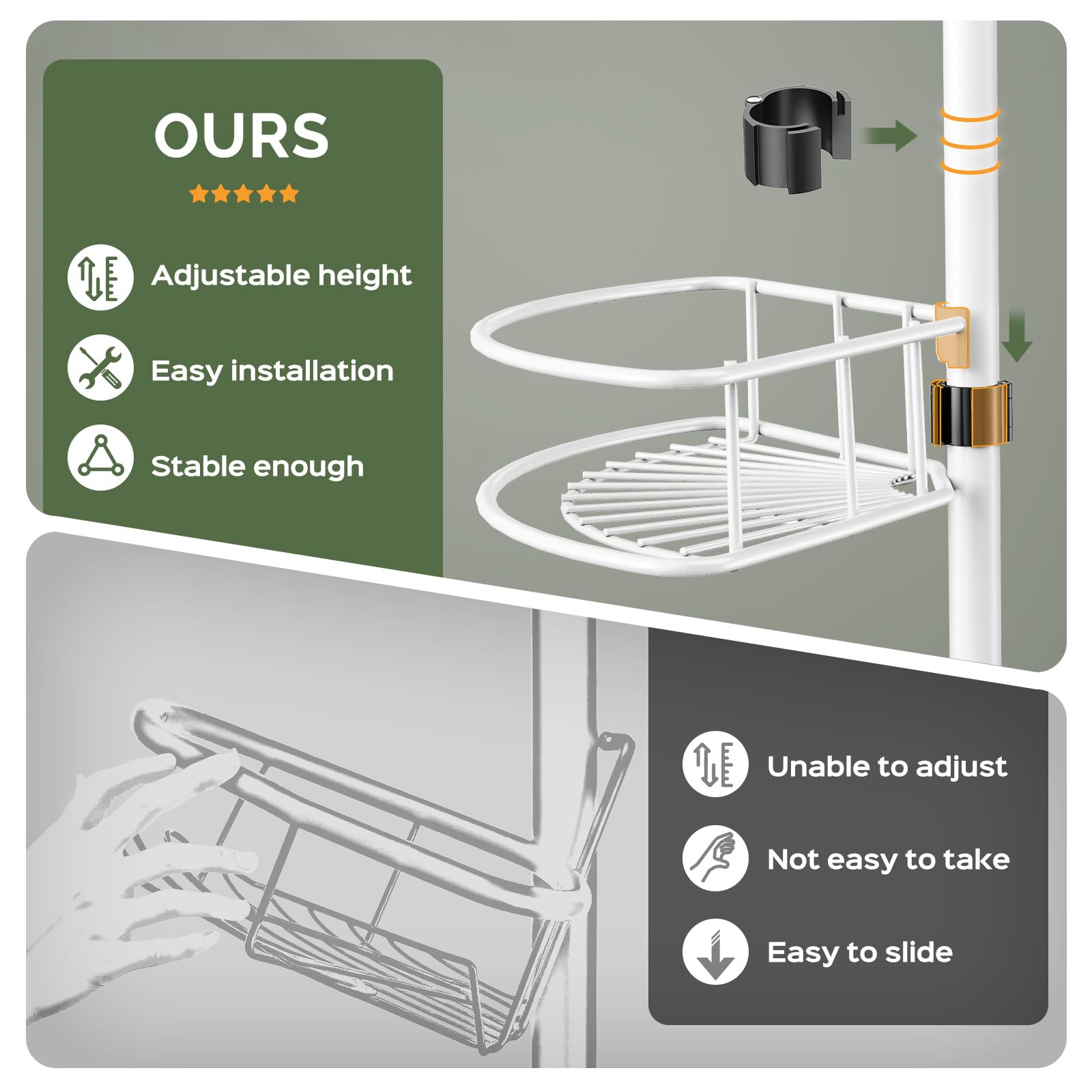 HAMITOR tool-free no-drill installation for renters and small bathrooms.