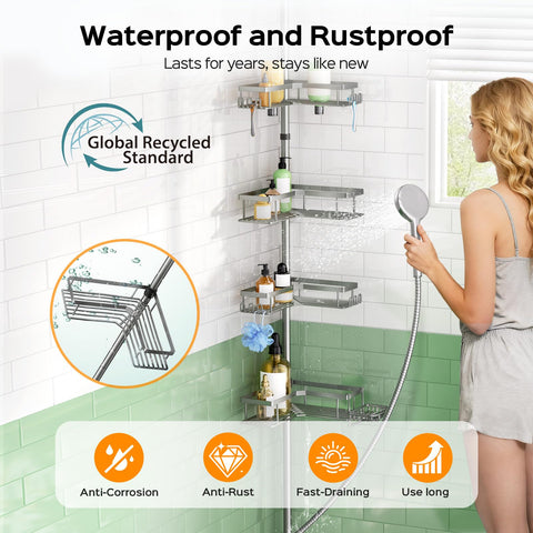 HAMITOR rustproof stainless steel shelves resist humidity for lasting bathroom organization.