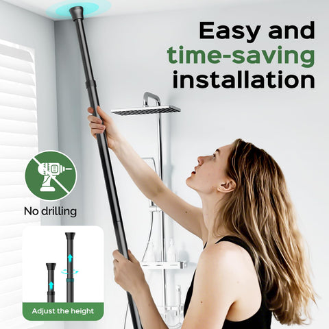 HAMITOR corner install shows quick, tool-free setup between ceiling and floor