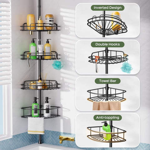 HAMITOR large capacity shelves hold big shampoo bottles securely