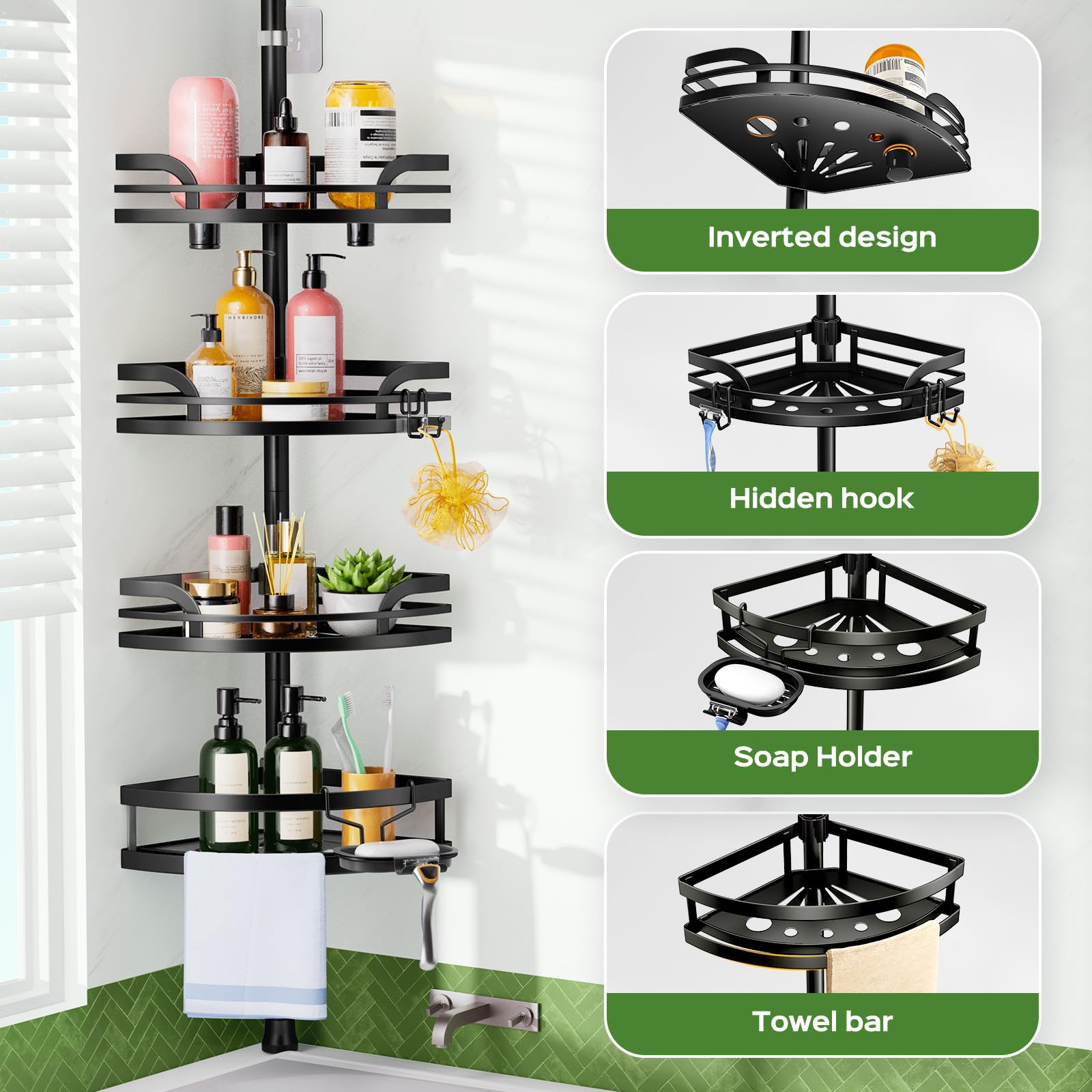 HAMITOR Shower Caddy Tension Pole rustproof material resists humidity and corrosion.