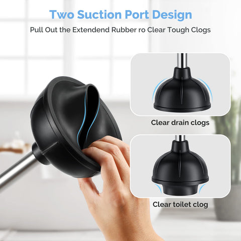 HAMITOR thickened TPR plunger creates a strong seal for stubborn clogs.