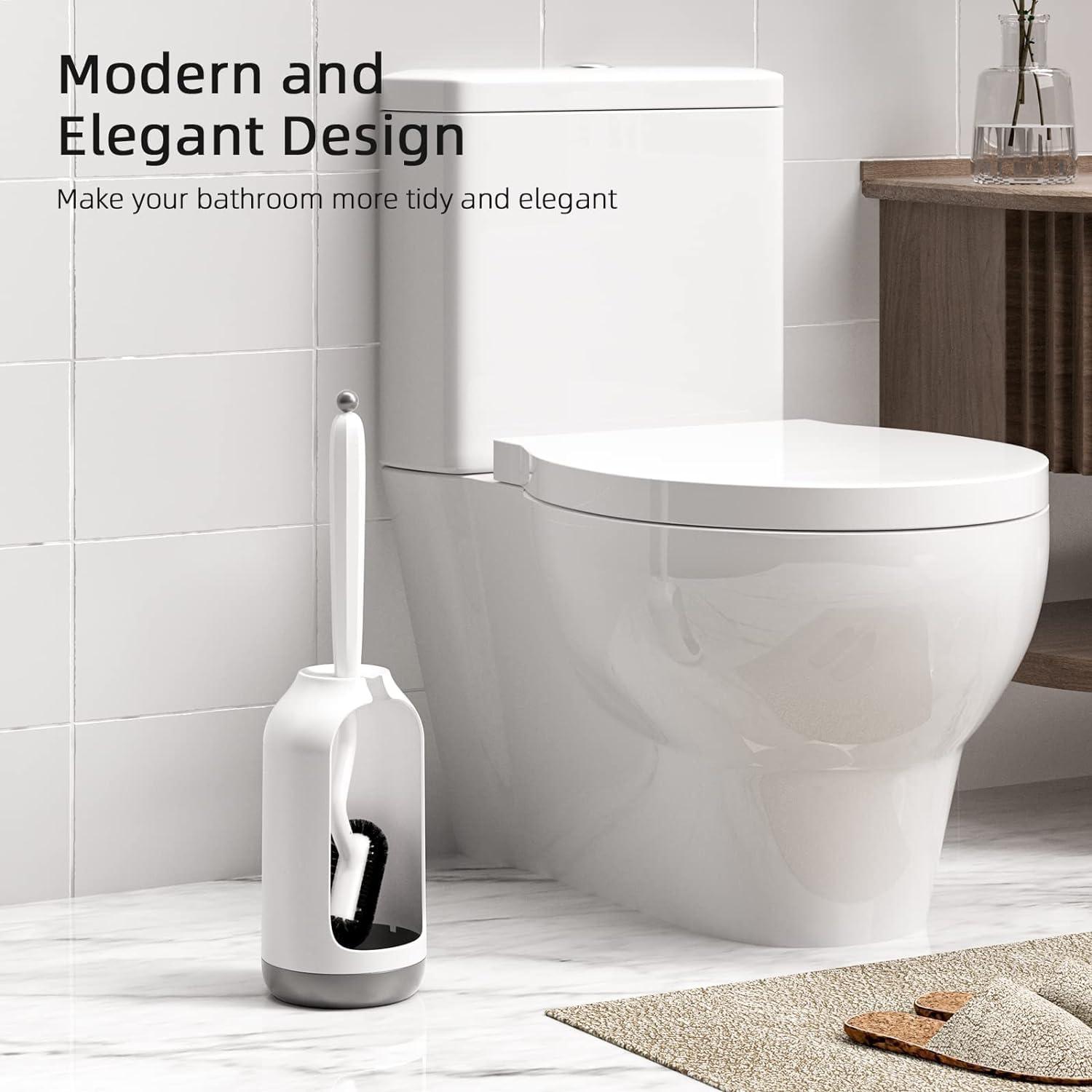 HAMITOR durable bristles for thorough cleaning around the toilet rim.