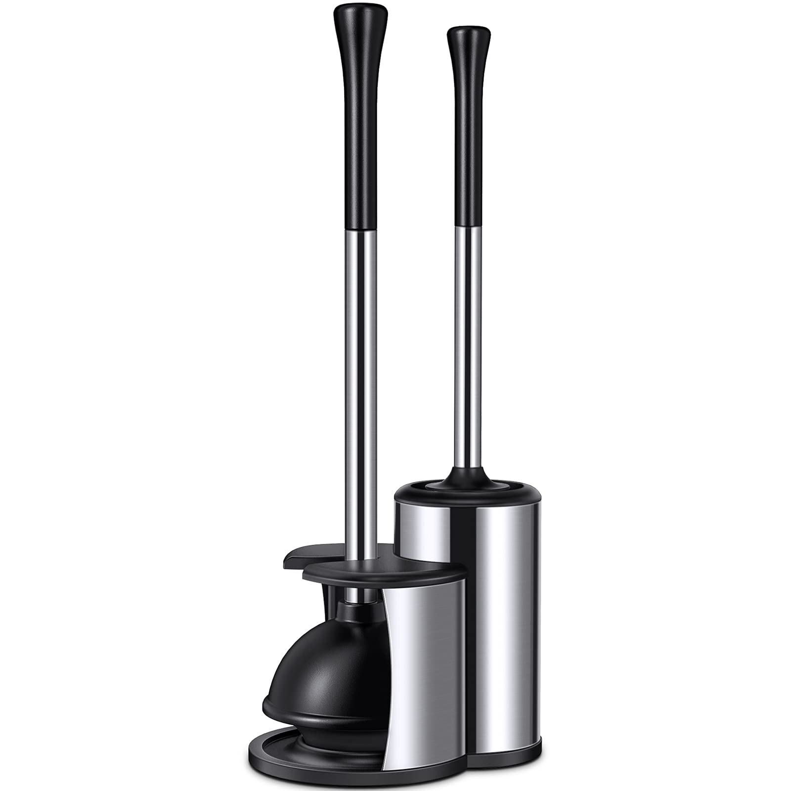 Hamitor toilet plunger and bowl brush assembly for space-saving setup.