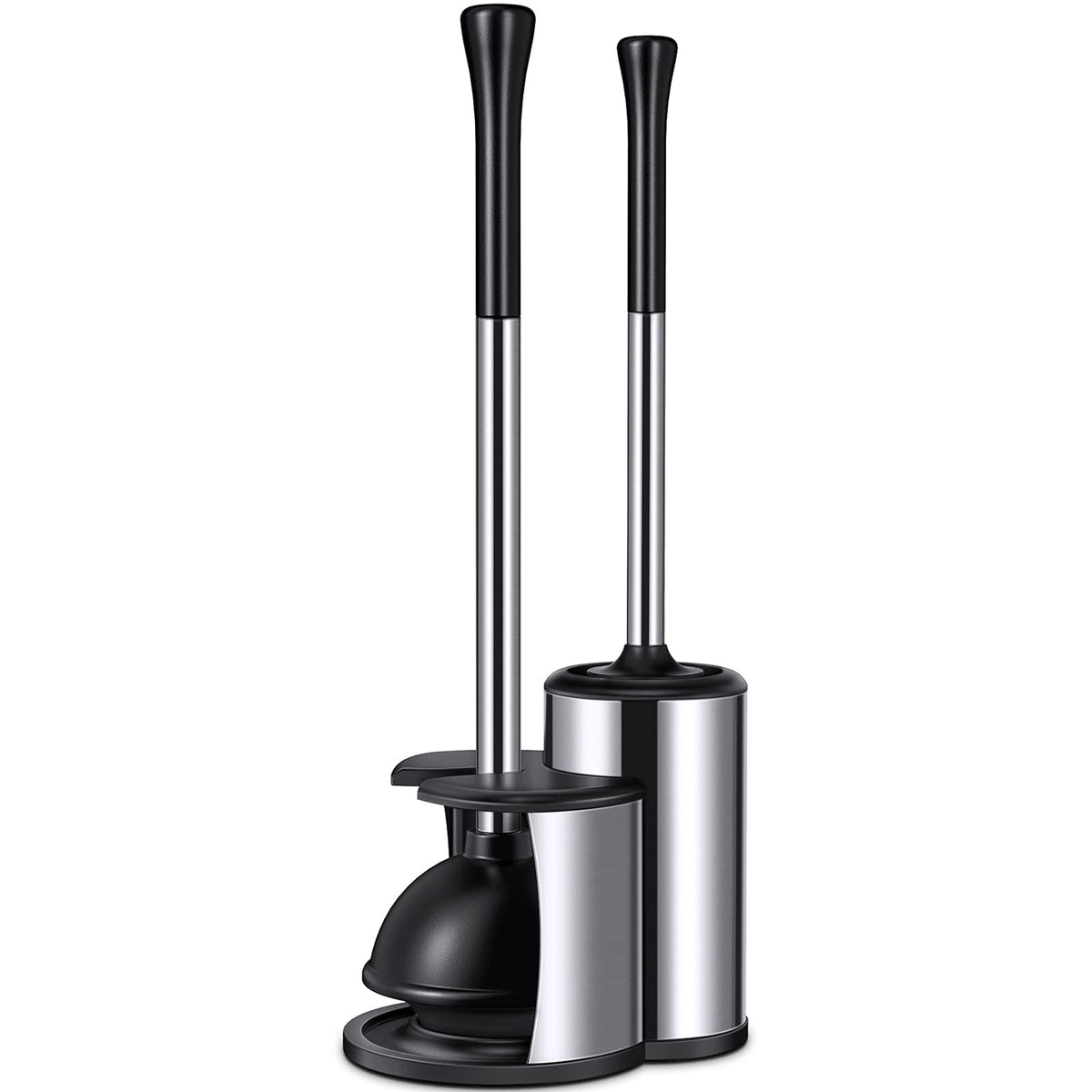 Hamitor toilet plunger and bowl brush assembly for space-saving setup.