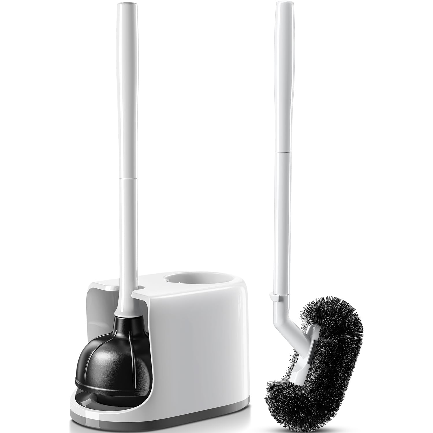 HAMITOR toilet plunger and bowl brush combo for 360 cleaning around the bowl.