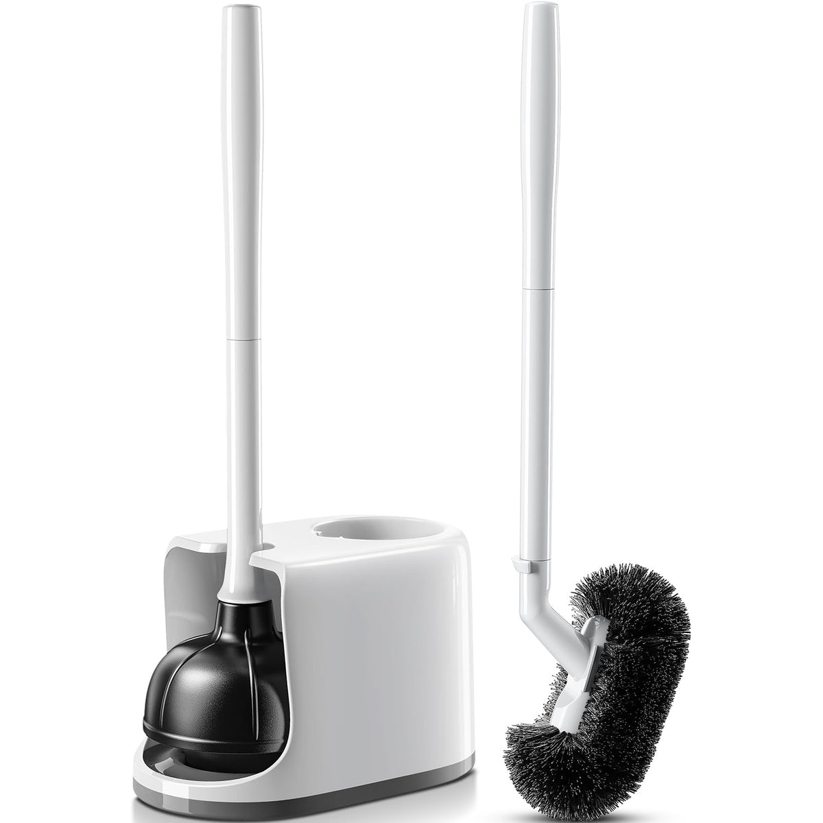 HAMITOR toilet plunger and bowl brush combo for 360 cleaning around the bowl.