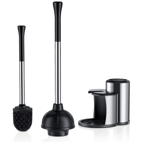 HAMITOR 2-in-1 stainless steel toilet plunger and brush set for a sleek bathroom upgrade.