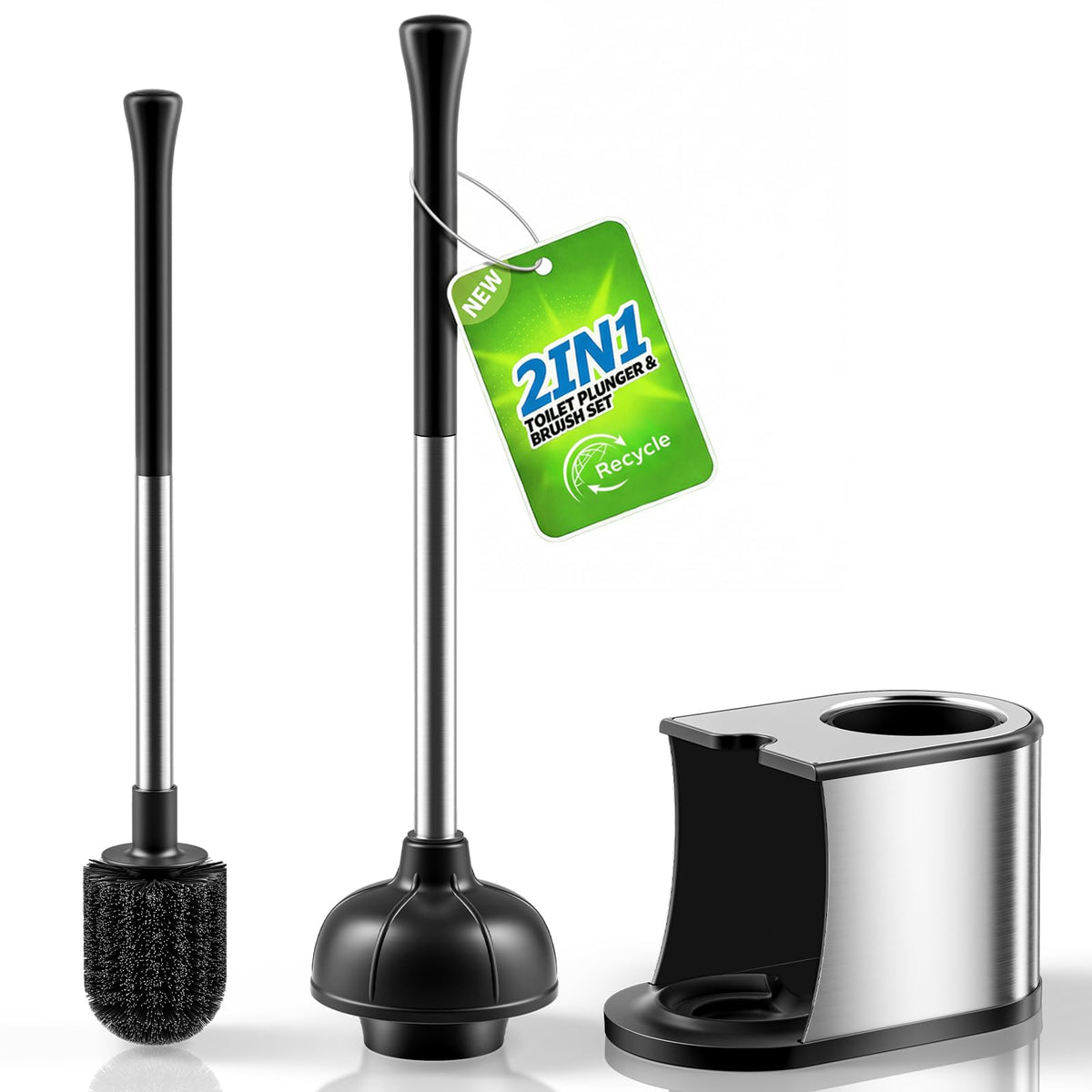 HAMITOR toilet plunger brush set with dense bristles for thorough cleaning