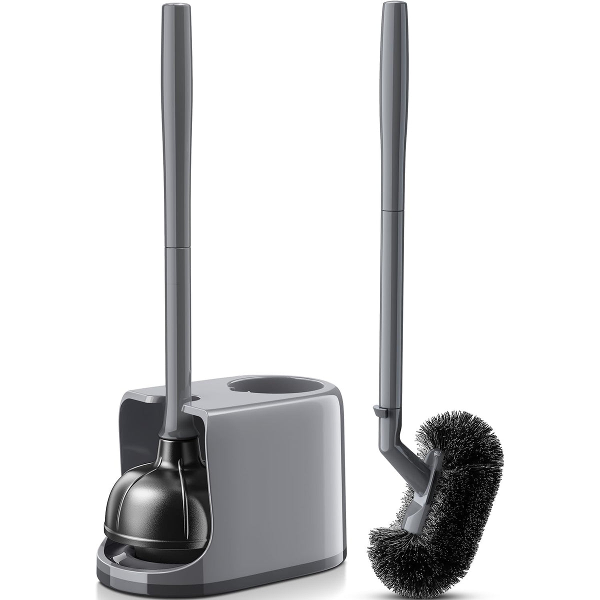 HAMITOR extended-handle toilet plunger and brush set for easy reach