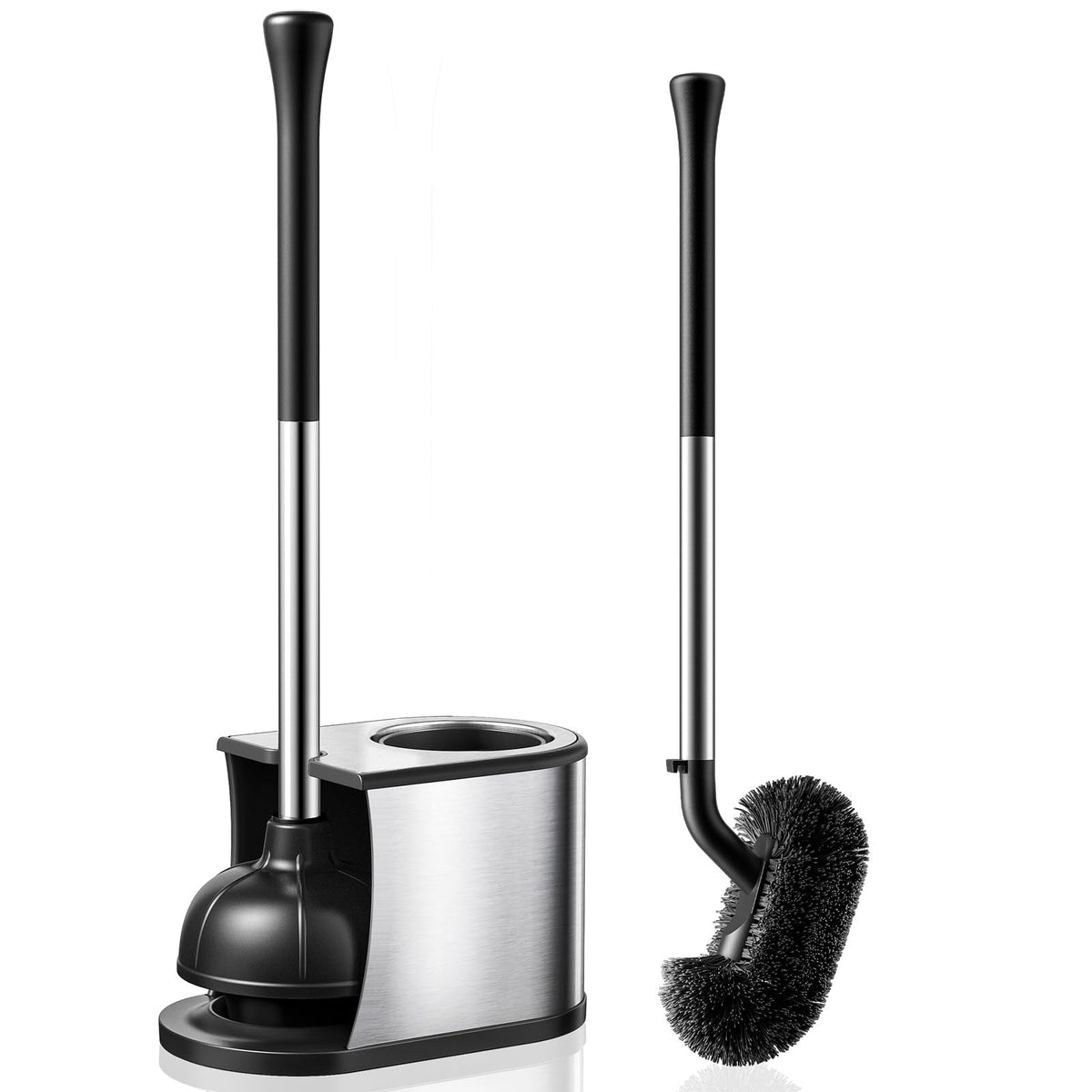 HAMITOR front view of the plunger and brush set with a stable base for easy storage.