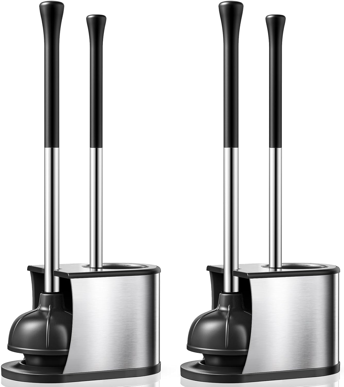 HAMITOR toilet plunger and brush set in sleek stainless finish for modern bathrooms