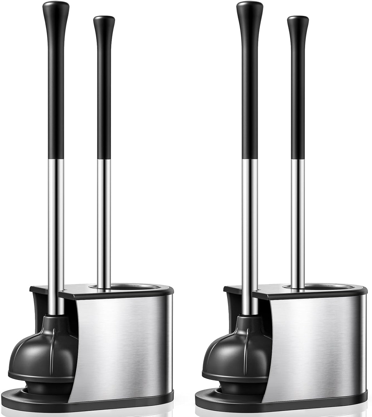 HAMITOR toilet plunger and brush set in sleek stainless finish for modern bathrooms
