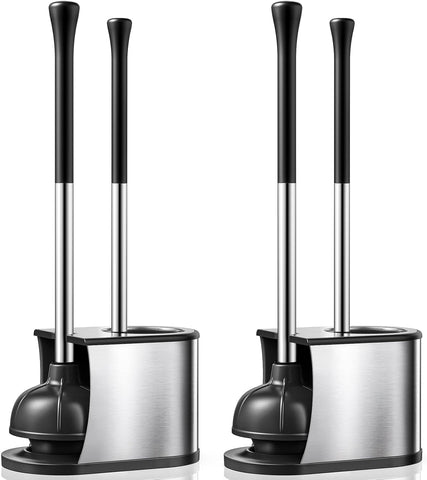 HAMITOR toilet plunger and brush set in sleek stainless finish for modern bathrooms