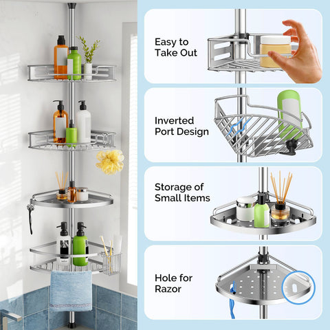 HAMITOR towel bar and hooks neatly organize towels and tools.