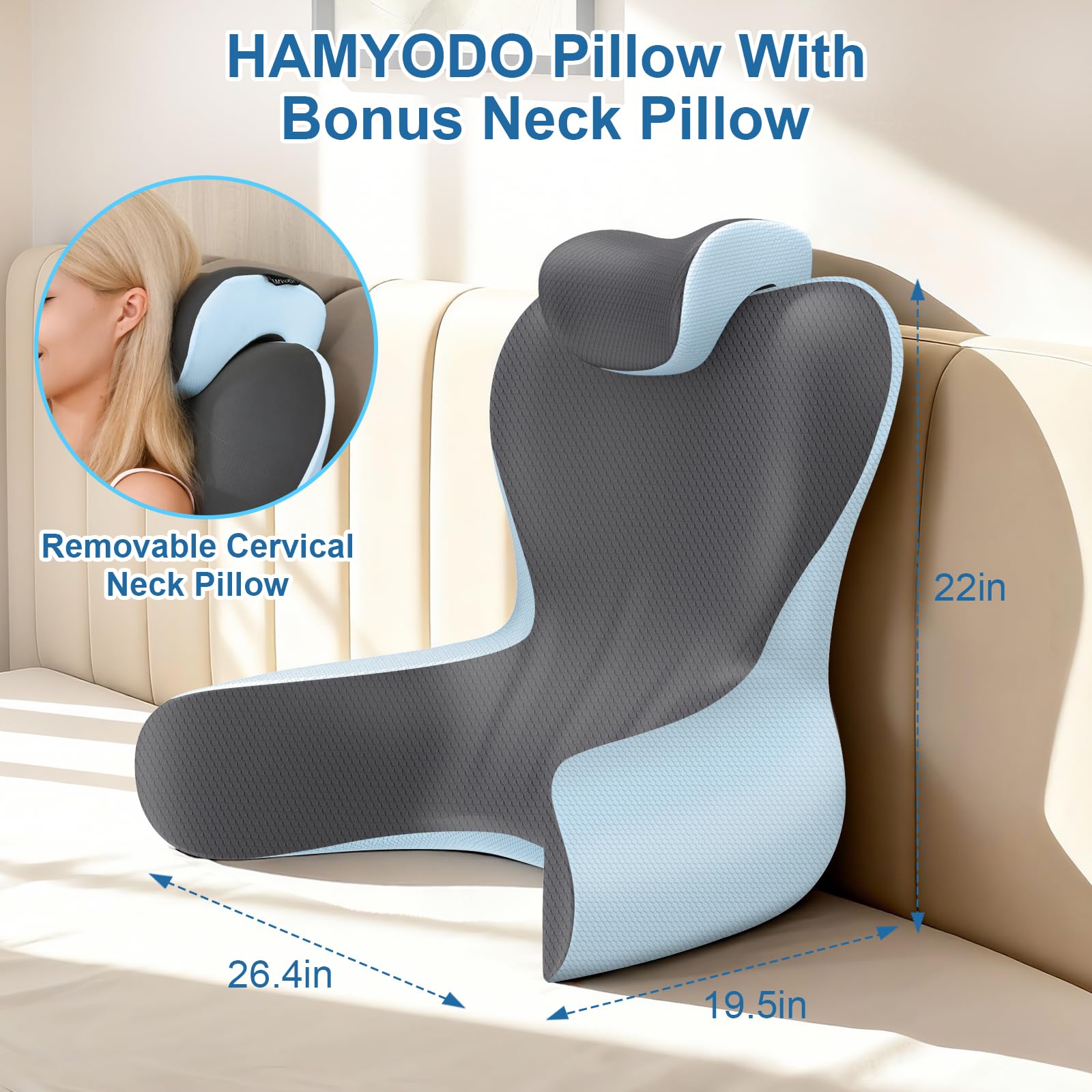 HAMYODO 2-in-1 backrest pillow with neck and leg support options