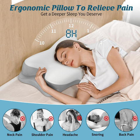 HAMYODO cervical neck pillow side view highlighting height options for side sleepers' comfort