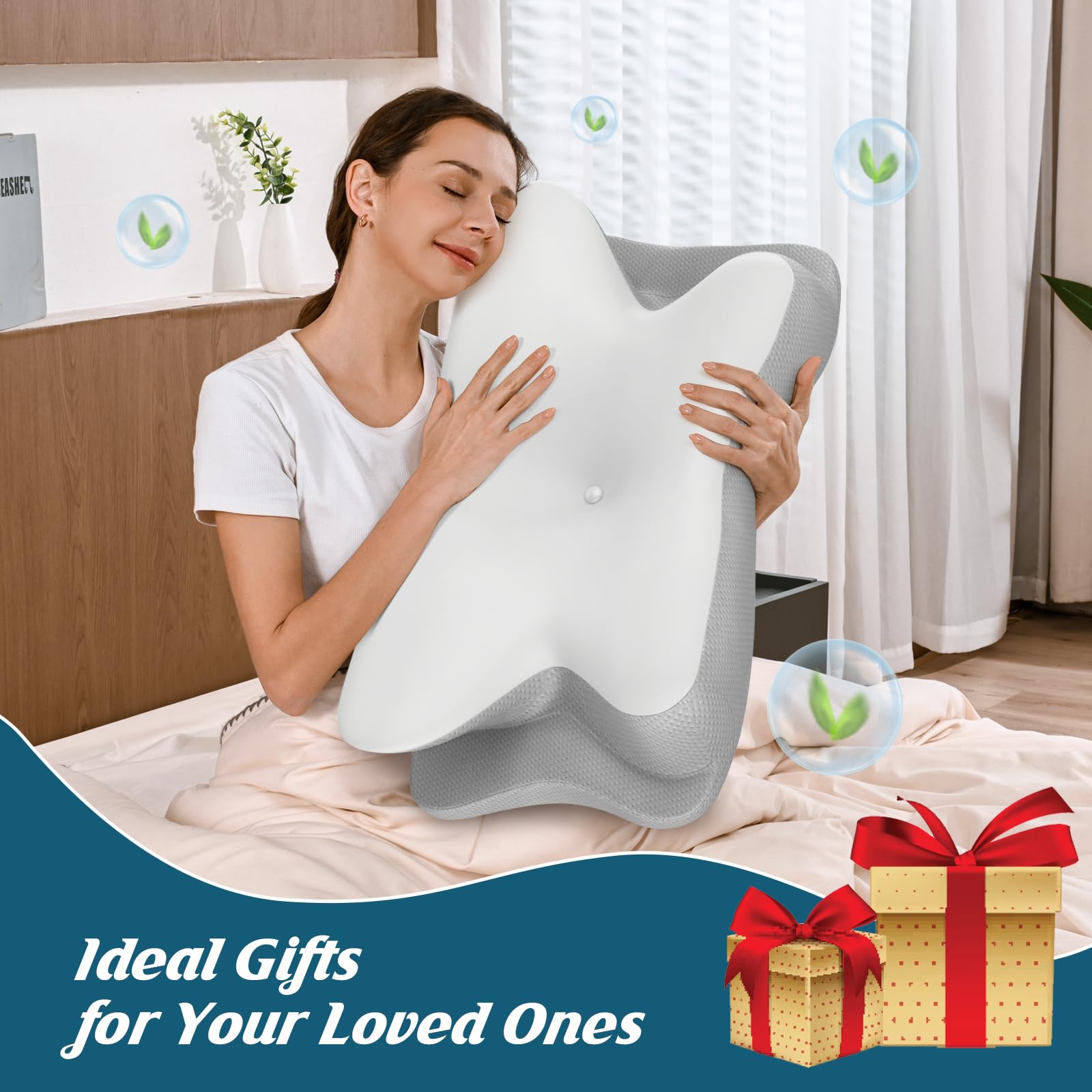 HAMYODO pillow in use demonstrates versatile support across back, side, and stomach sleeping