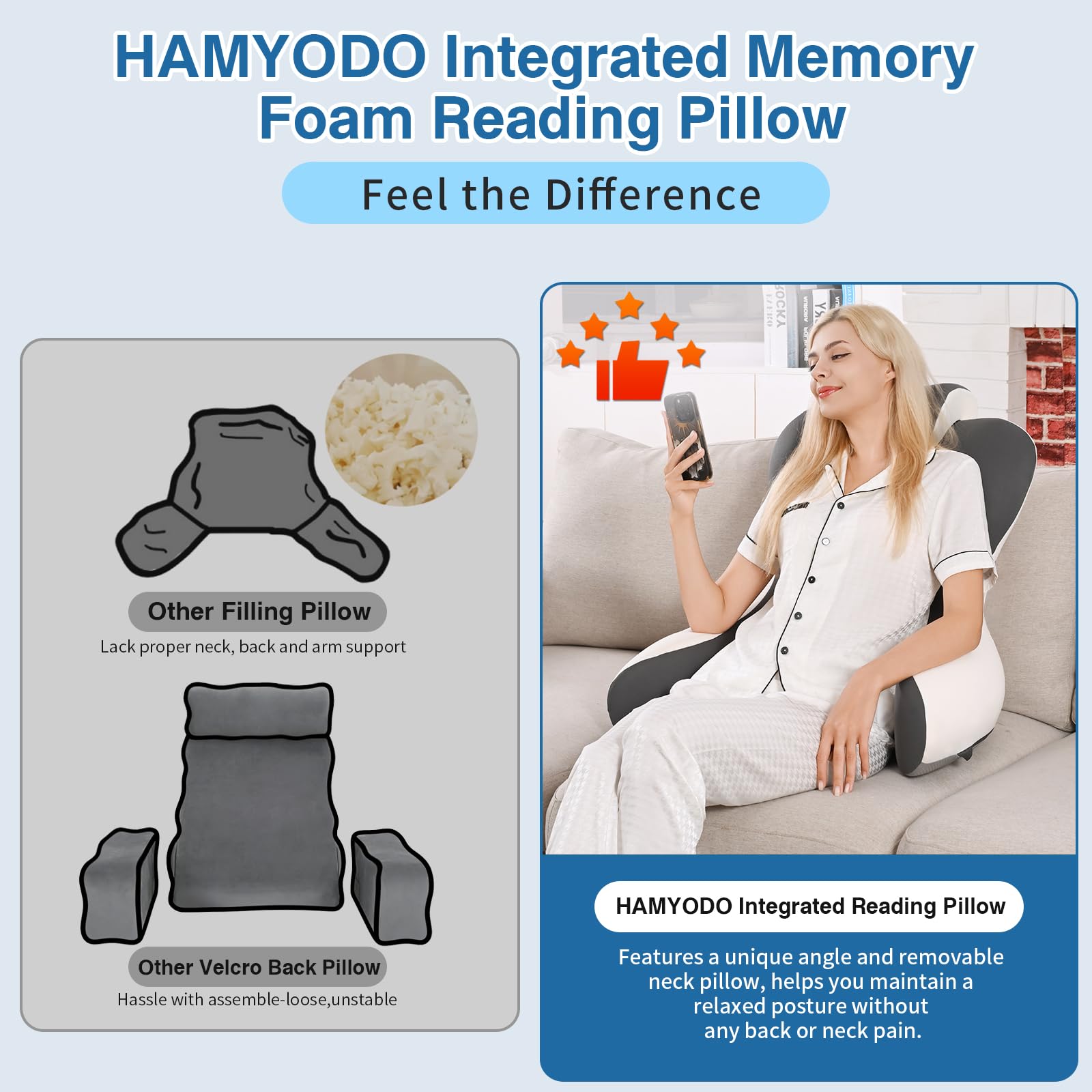 HAMYODO reading pillow breathable cover keeps you cool and comfy