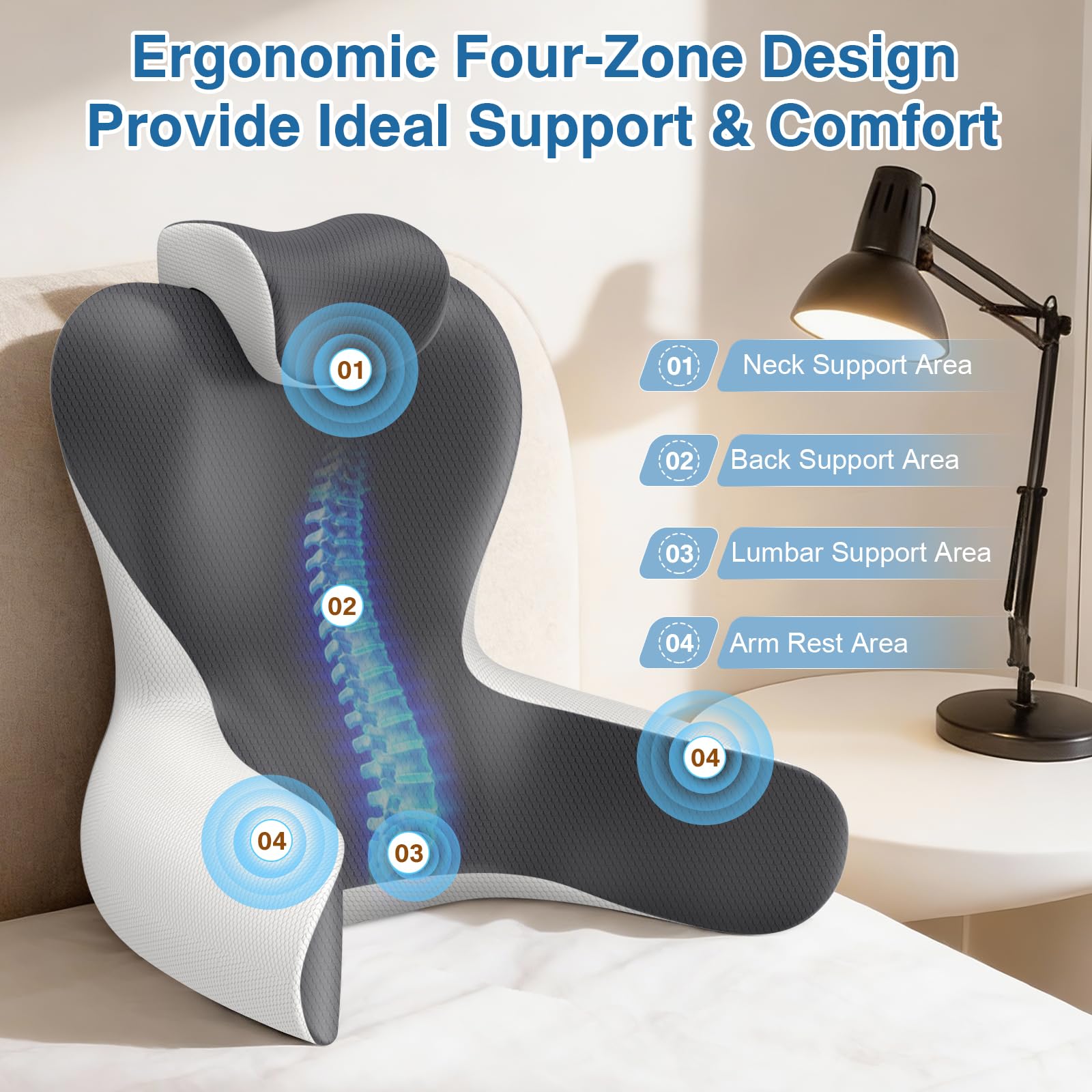 HAMYODO reading pillow memory foam provides firm, lasting support for long sessions